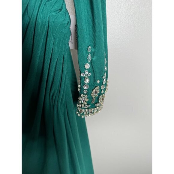 MAC DUGGAL Maxi Gown Dress Green Beaded Cuff Off Shoulder Jersey Stretch Size 4 - Picture 7 of 8